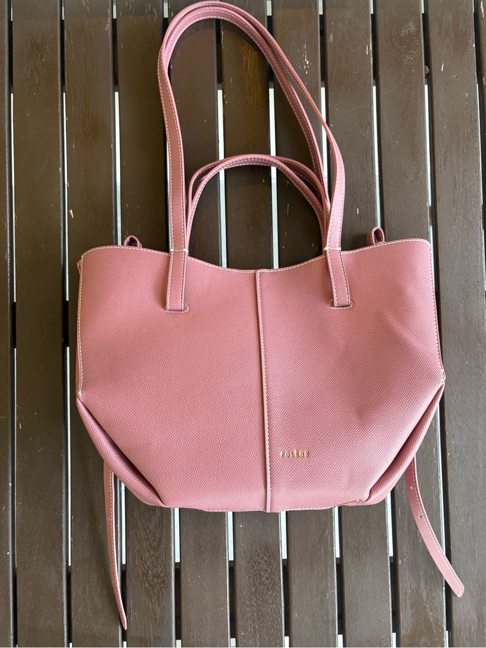 Polène Cyme Mini Tote Bag Pink Textured Leather Shoulder Handbag - No Pouch